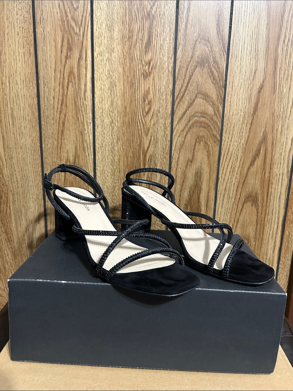 Pelle Moda Black Strappy Block Heel Sandals